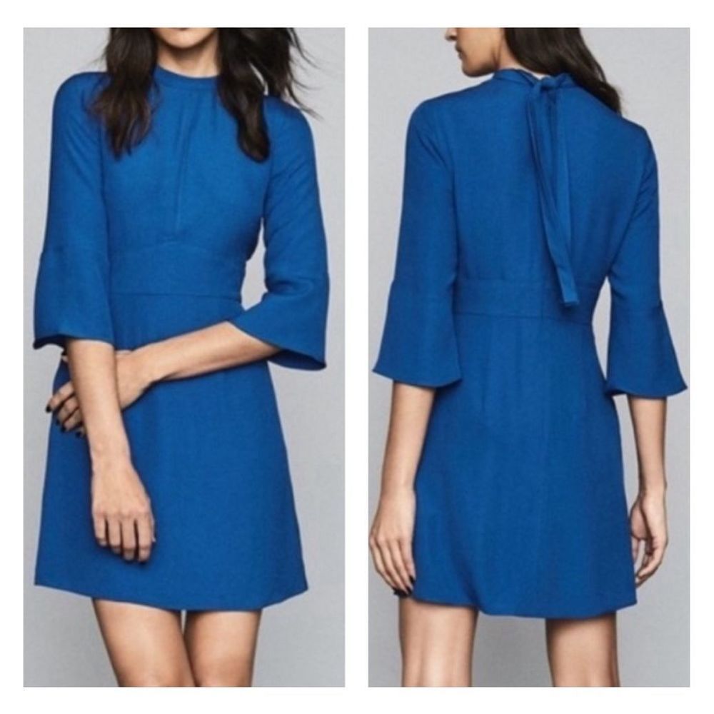 Reiss Cora cobalt blue a-line 3/4 sleeve dress size 10